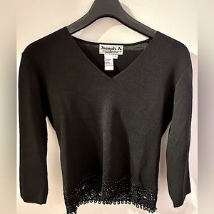 Joseph A Black V-neck sweater with beaded bottom sz M Excellent condition